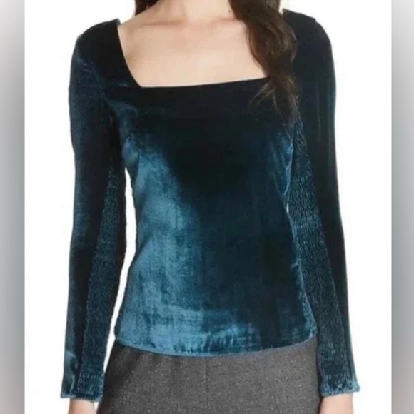 Rebecca Taylor Tops - Rebecca Taylor Velvet Square Neck Blouse - Deep Blue